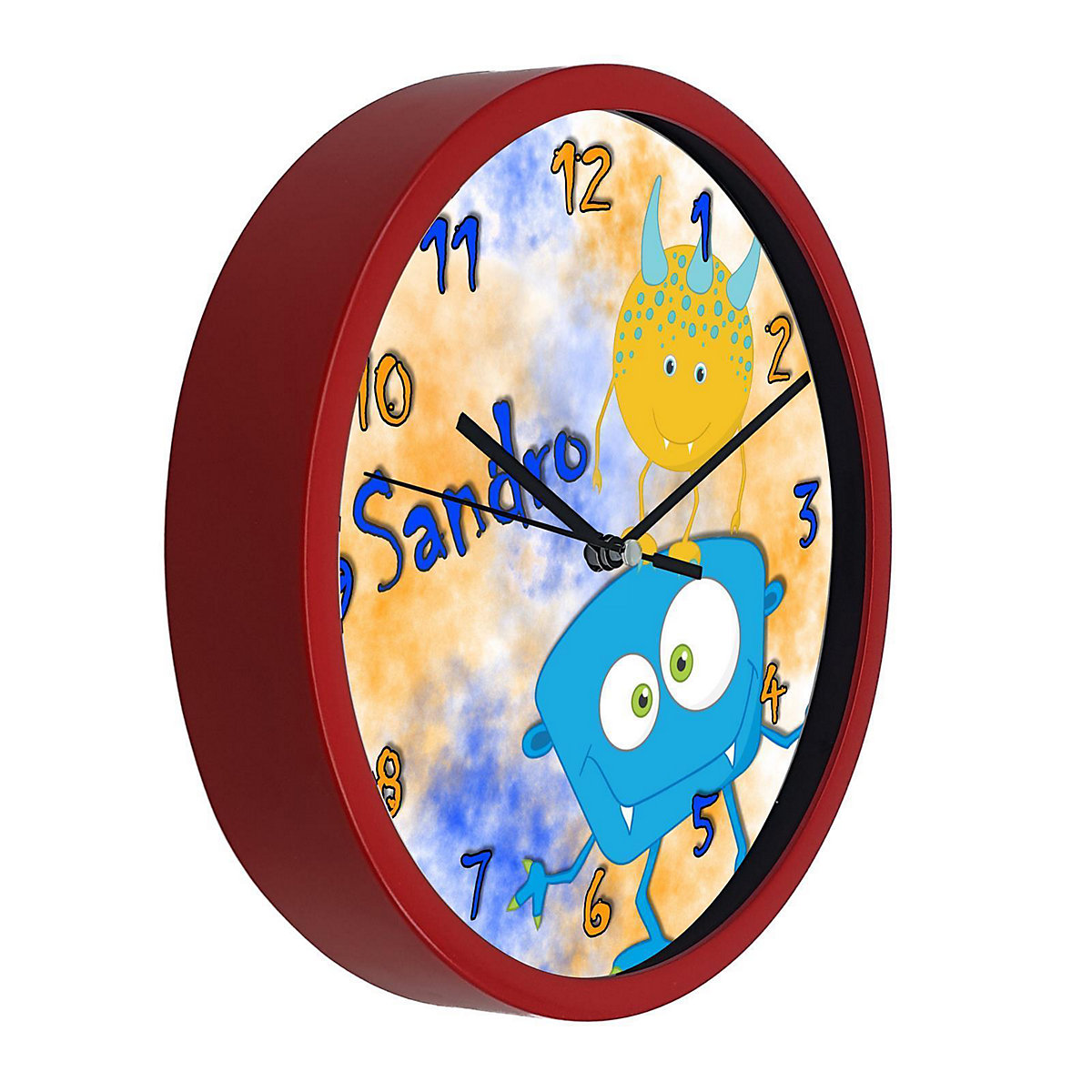 Kinder Wanduhr laufruhig personalisiert mit Name Monster