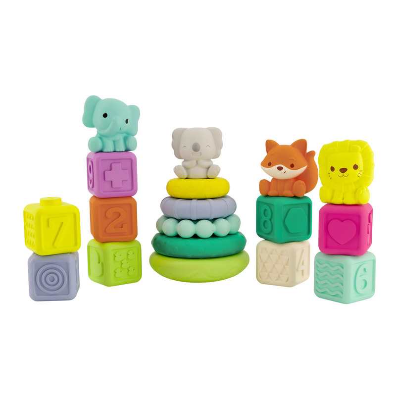 Set Pyramide et cubes à empiler et animaux Infantino