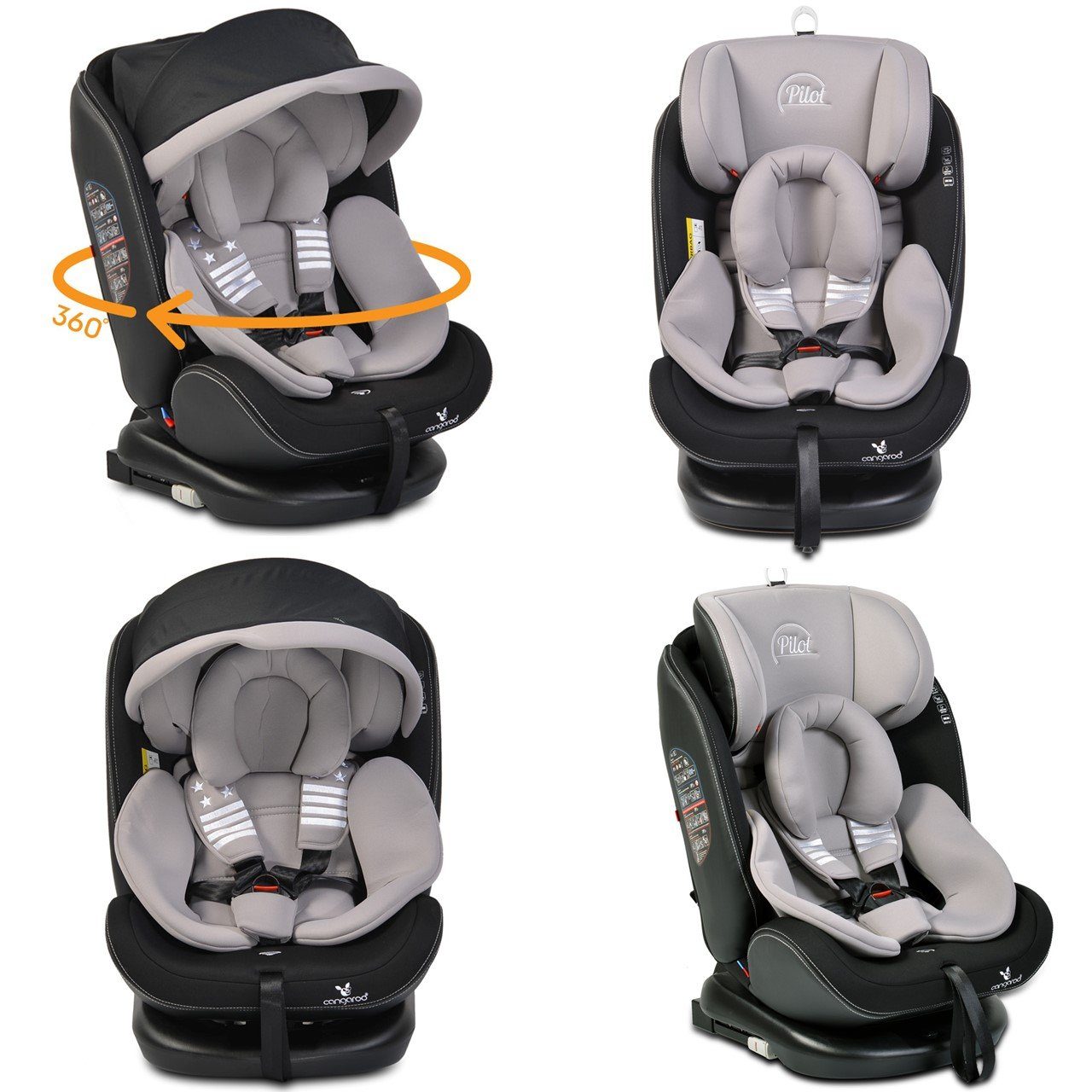 Cangaroo Autokindersitz Kindersitz Pilot 0-36 kg Gruppe 0+/1/2/3, bis: 36 kg, Isofix, drehbar, 165° Neigung