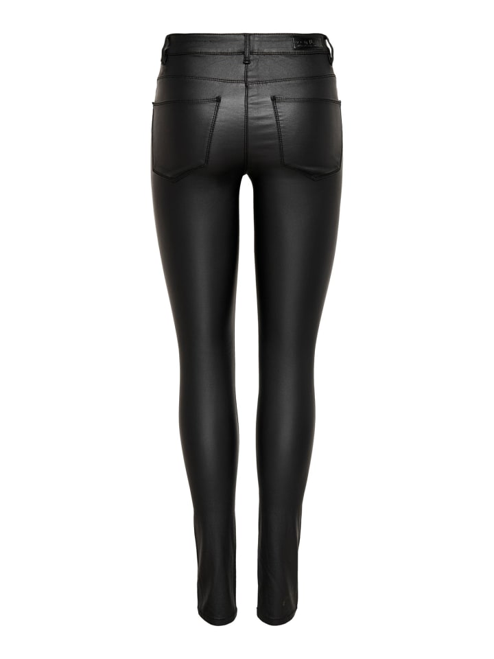 ONLY Skinny Fit Jeans PU Kunstleder Hose Mid Rise Pants Trousers ONLANNE in Schwarz günstig kaufen XS