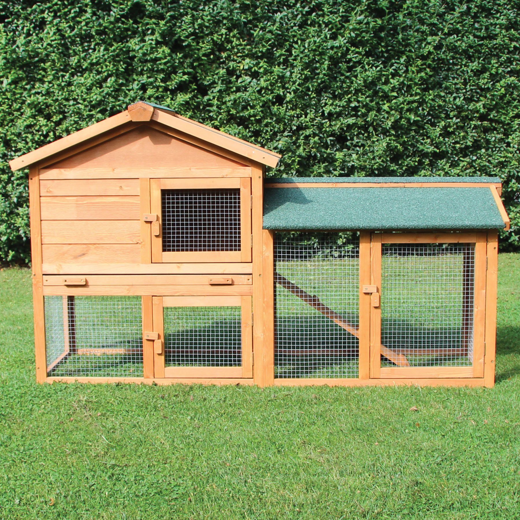 NYVI Kleintierstall Hasenstall für Draußen XXL Kleintierstall mit Freilauf Auslauf Gehege, 146x52x86cm Natur - Outdoor Hasenkäfig Winterfest - Kleintierkäfig