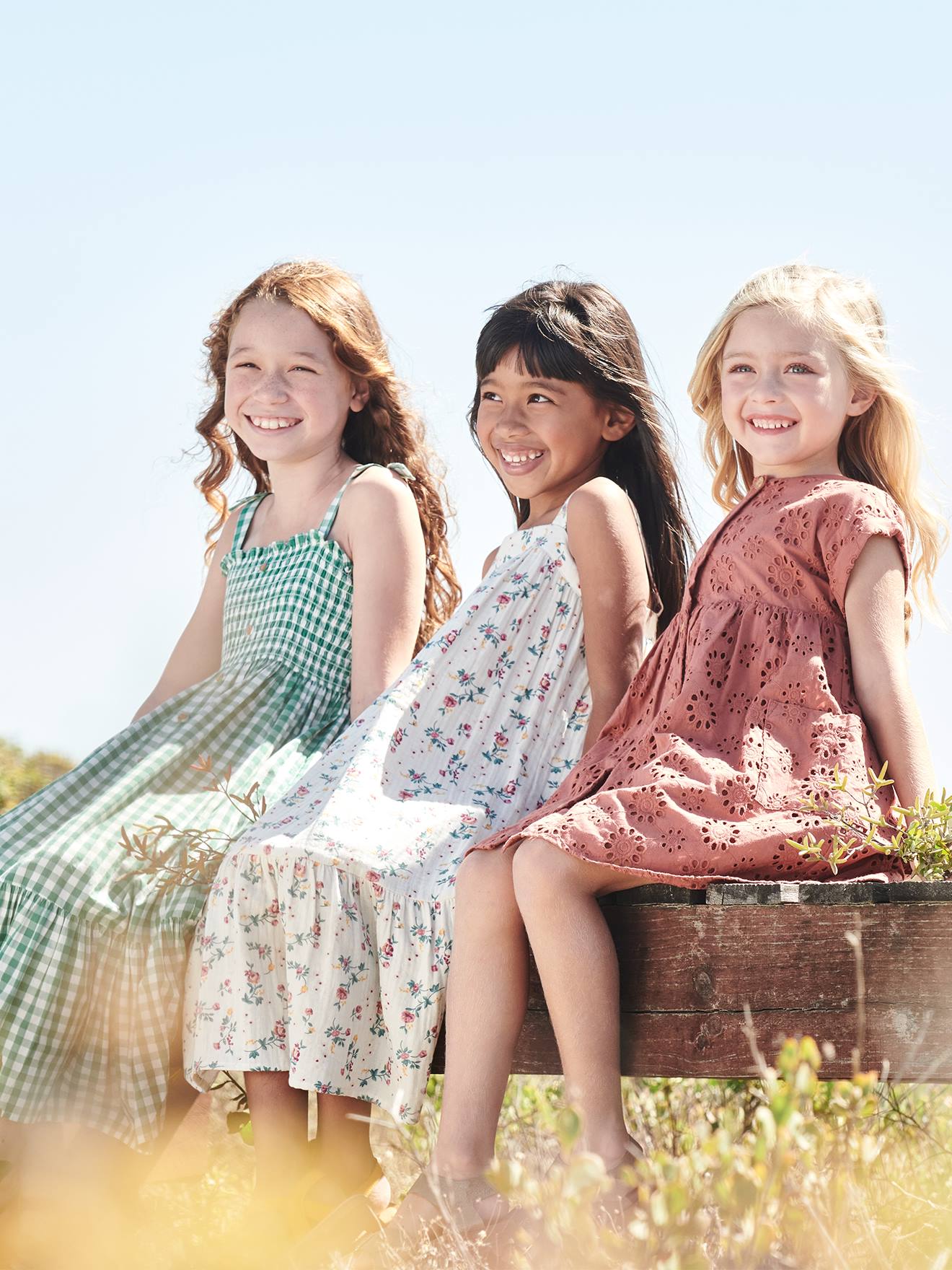 Robe longue en gaze de coton fille ivoire imprimé
