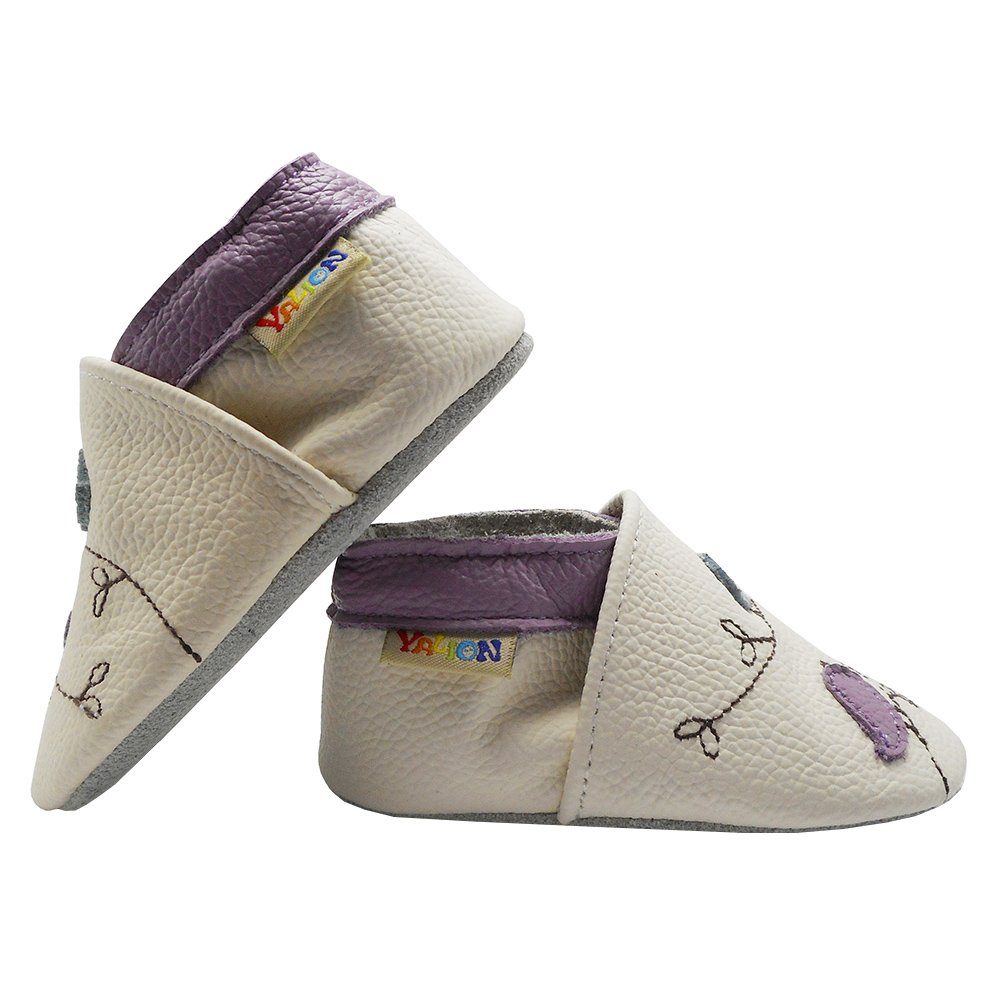 Yalion Weiche Leder Krabbelschuhe Lauflernschuhe Hausschuhe Vögelchen Weiss Hausschuh