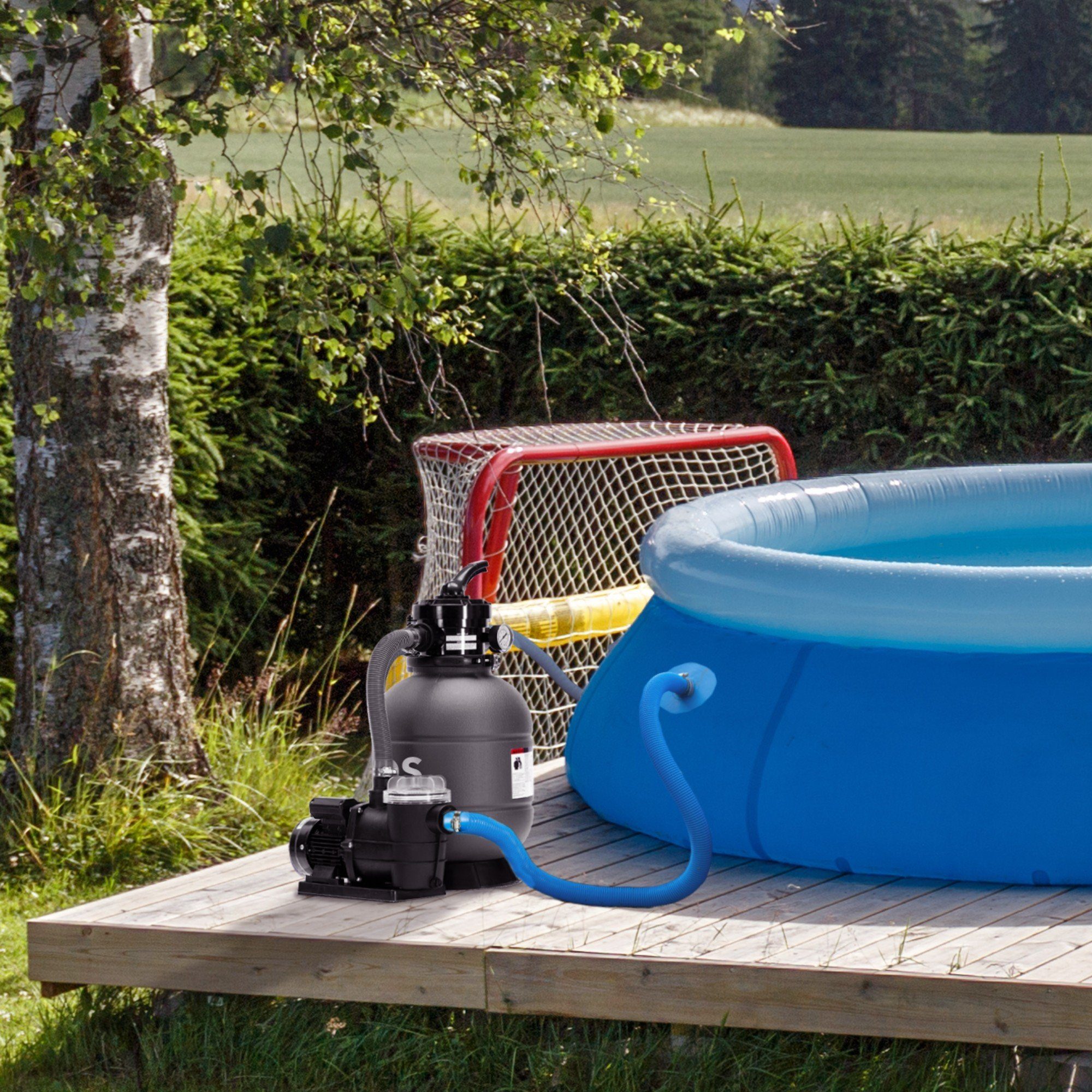 Arebos Sandfilteranlage mit Pumpe inkl.700g Filterbälle + 2m Schlauch, 400 W, 7 Wege-Ventil (Set)