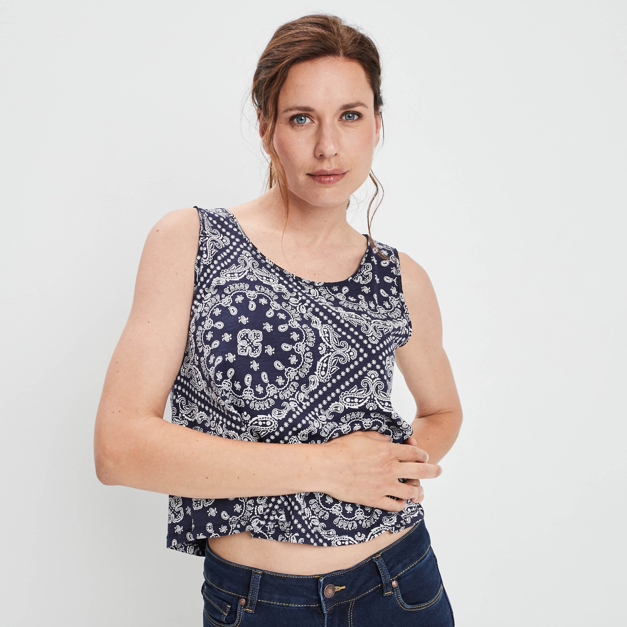 Débardeur cropped bleu marine femme | La Halle