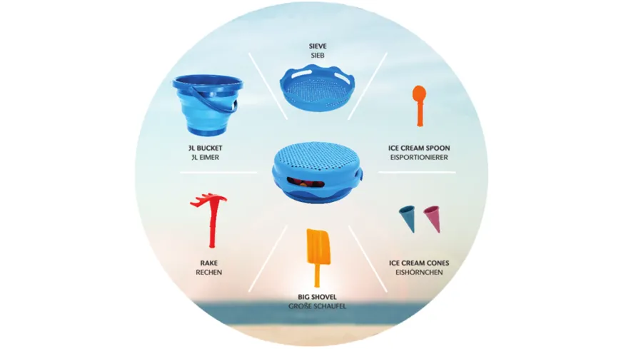 Schildkröt-Funsports - 7in1 Sand Toys Falteimer Set, Farbe: Rot