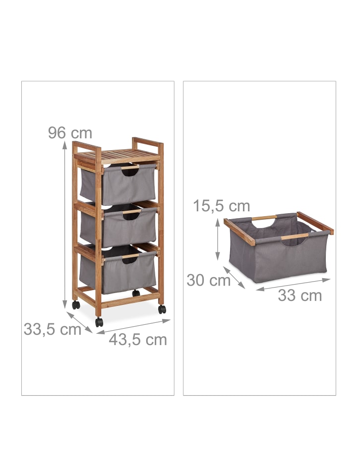 relaxdays Badregal mit Wäschekorb in Natur/ Grau- (B)43,5 x (H)96 x (T)33,5 cm günstig kaufen onesize