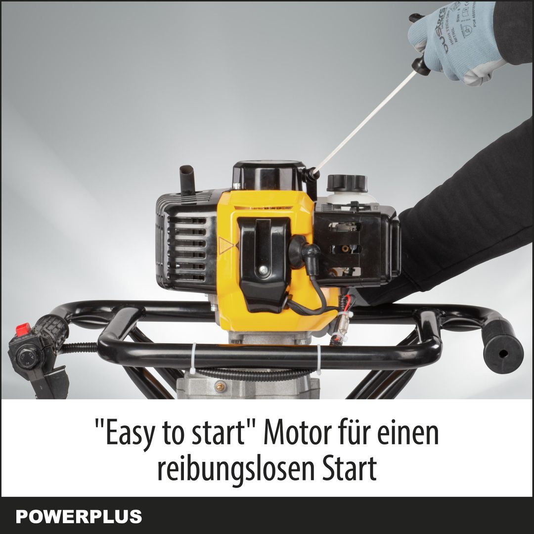 VARO Powerplus Erdbohre benzinbetrieben POWXG50551 - 52 cc,  Links/Rechts-Funktion, Bohrerlänge von 800 mm, 1200 ml Kraftstofftank