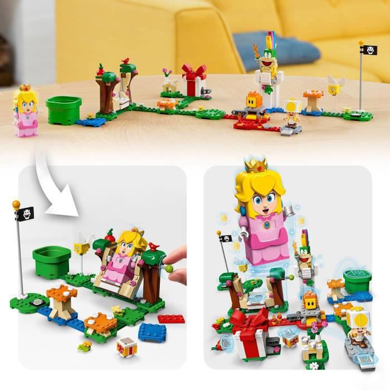 LEGO 71403 Super Mario Pack de Démarrage Les Aventures de Peach, Jouet Lemmy, Figurine Interactive Toad, pour Enfants 6 Ans jaune