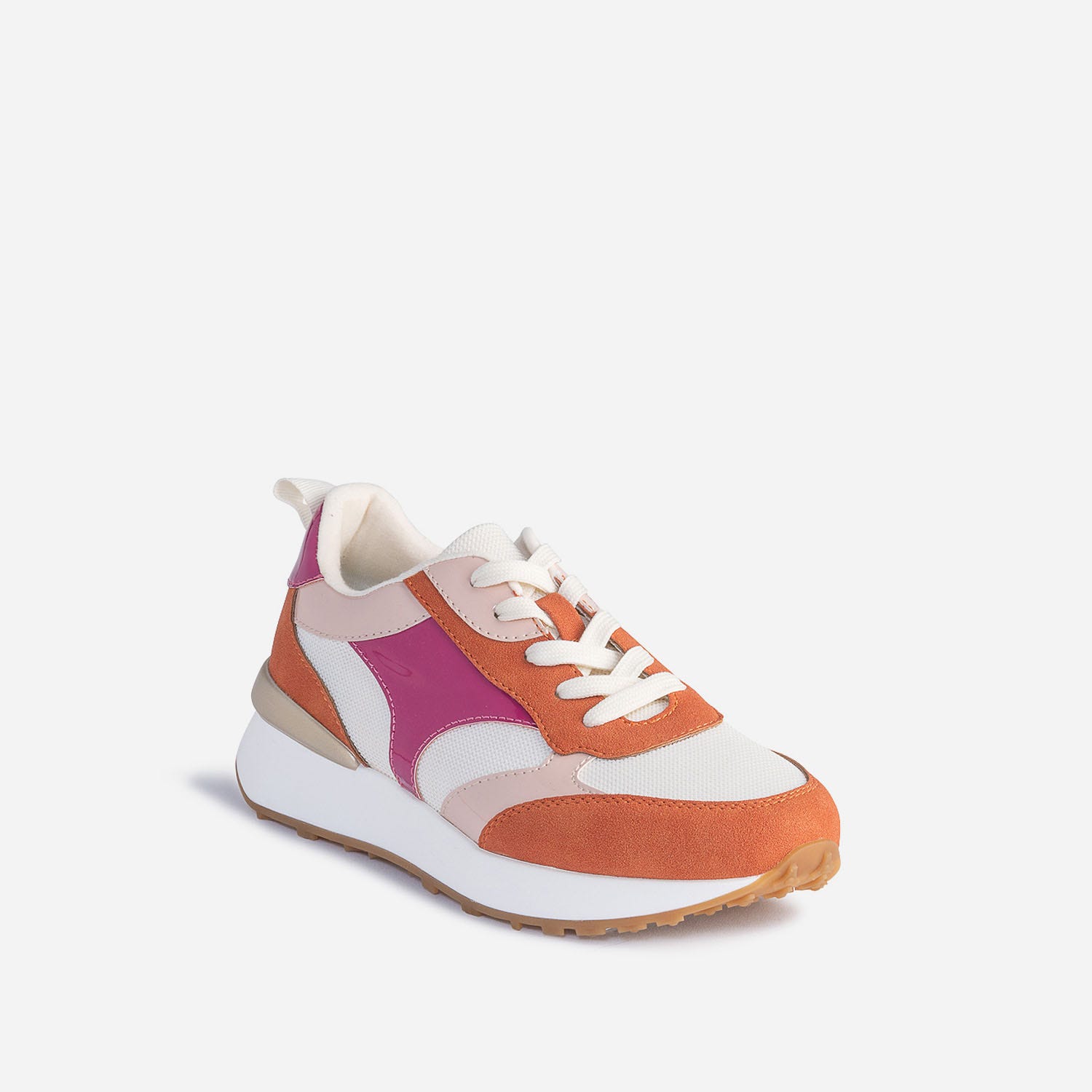 Tennis TEXTO beige et terracotta à détails vernis roses
