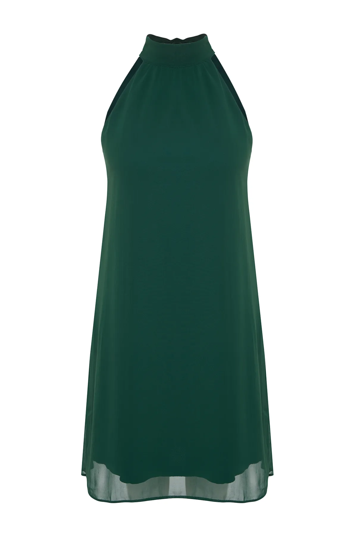 Trendyol Collection  Smaragdgrünes, gerade geschnittenes Neckholder-Minikleid aus Webstoff TWOSS23EL01059