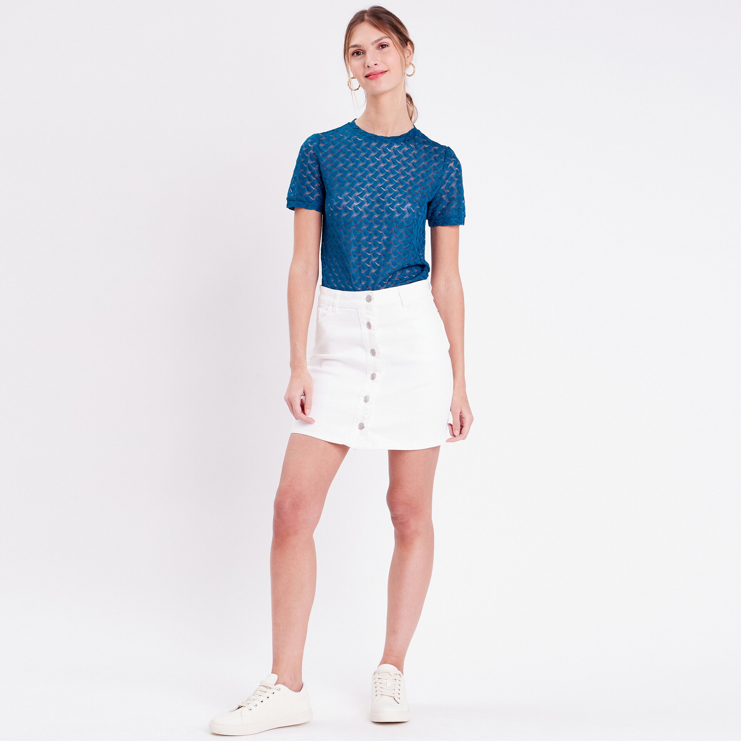 T-shirt avec manches courtes bleu canard femme | Cache Cache