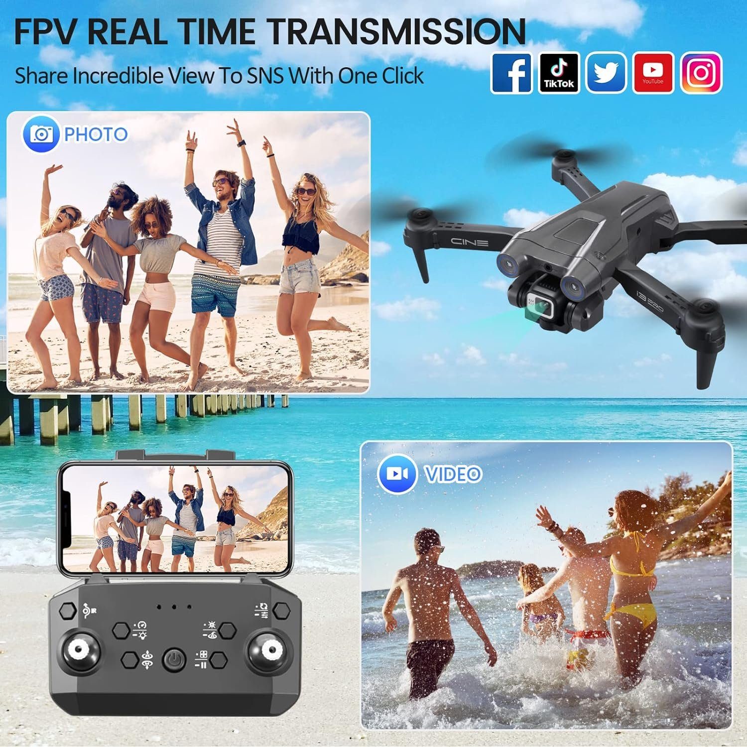 Mingfuxin Drohne (1280 x 720, Kamera RC Quadcopter WIFI FPV Live-Video Höhenhaltung Headless-Modus)