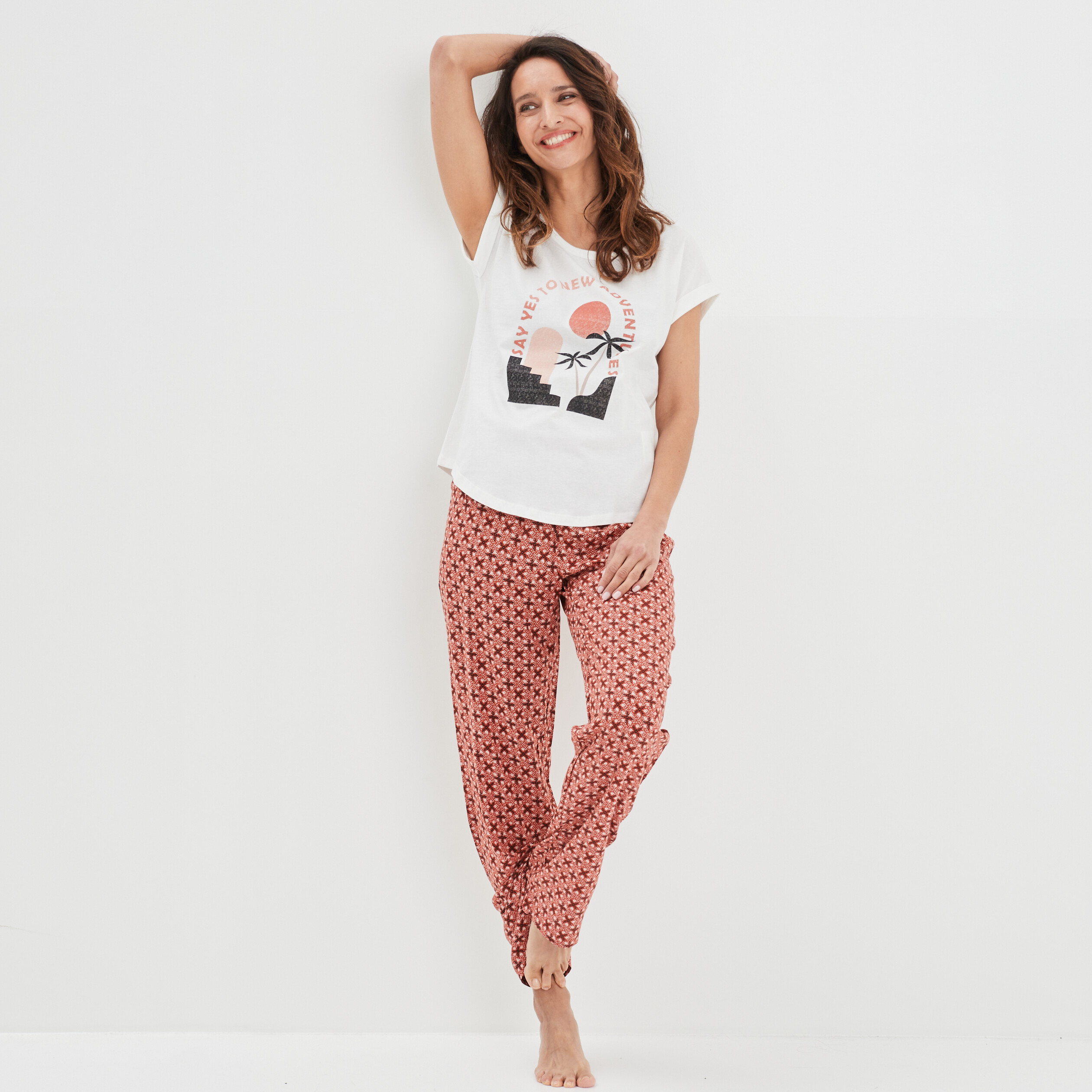 Ensemble pyjama 2 pièces fluide marron femme | La Halle