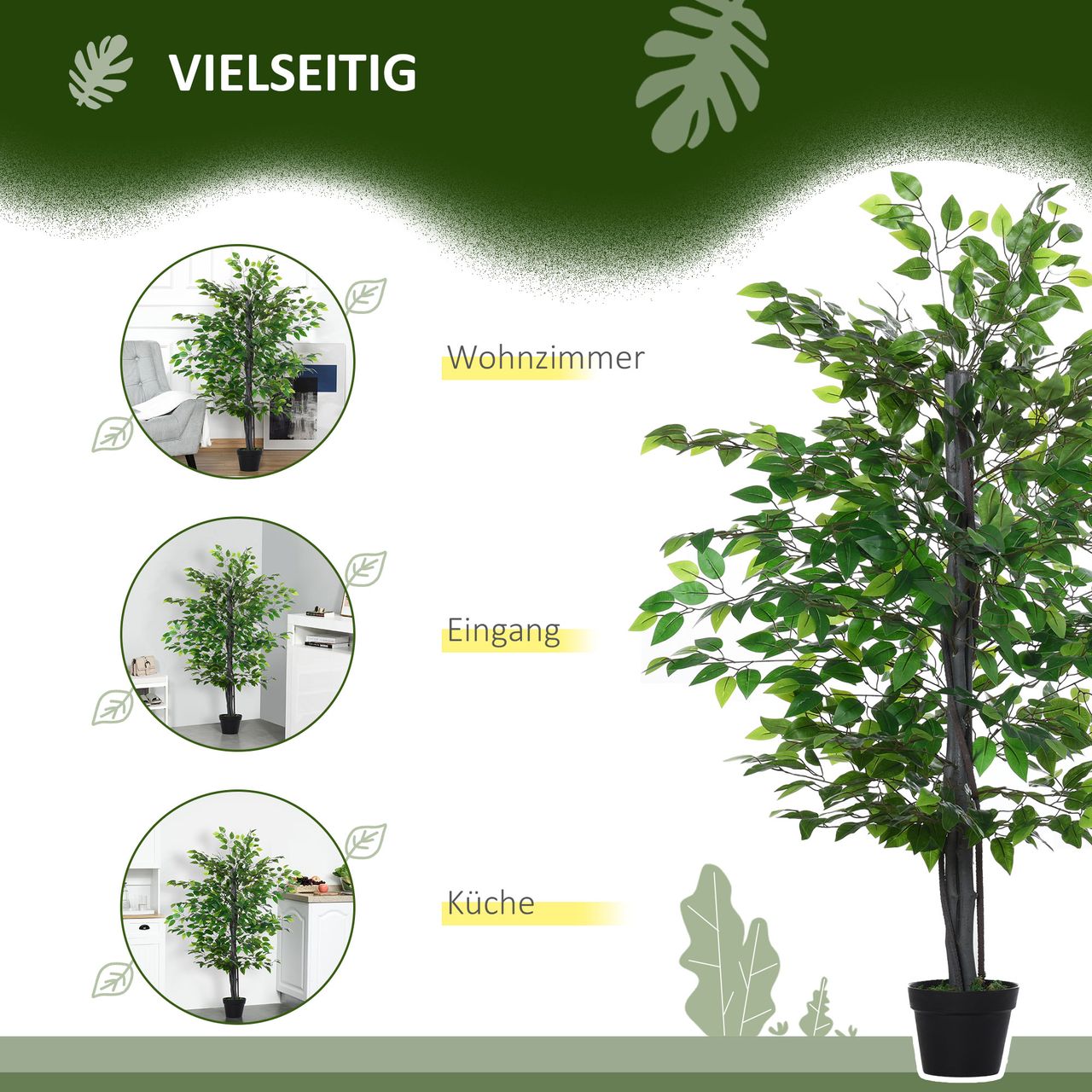 Outsunny Kunstpflanze Kunstbaum Banyan Baum Innendekoration Flora grün
