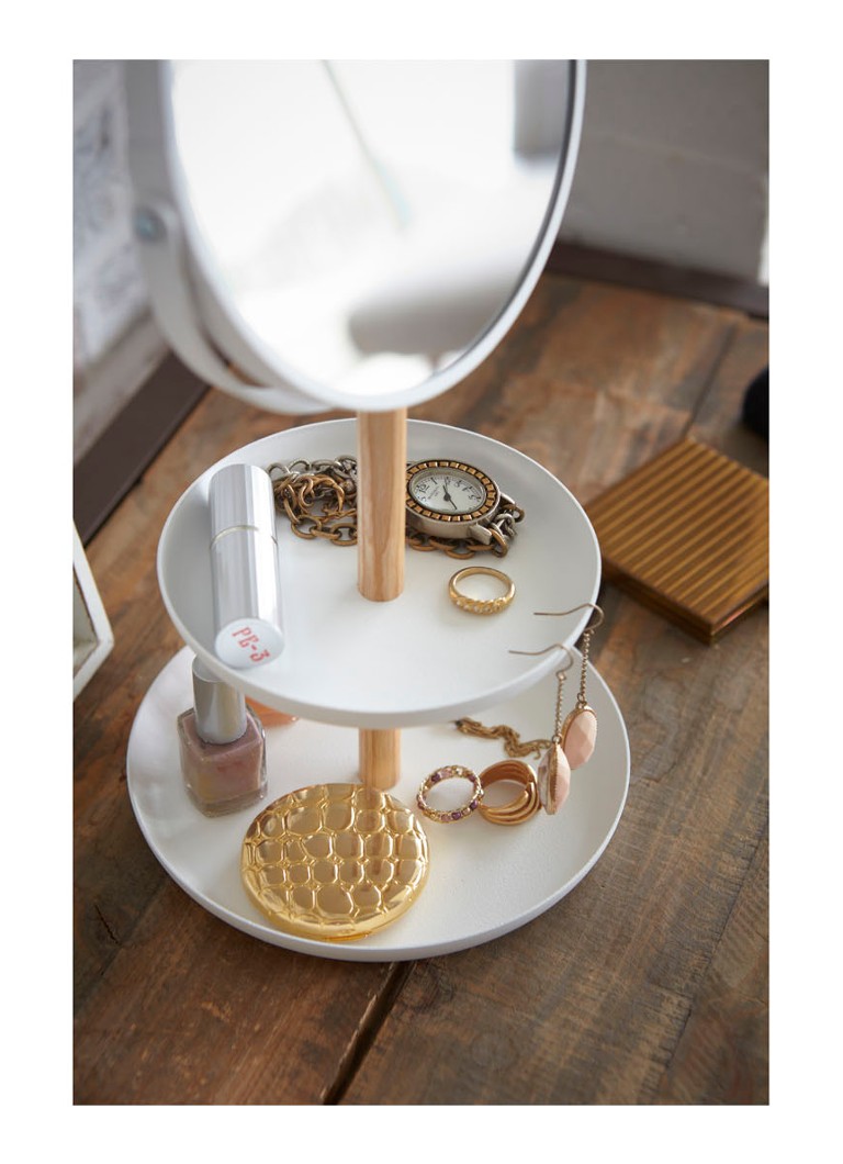 Miroir de maquillage Yamazaki Tosca avec étagères de rangement, grossissement x3, 33 x 16 cm