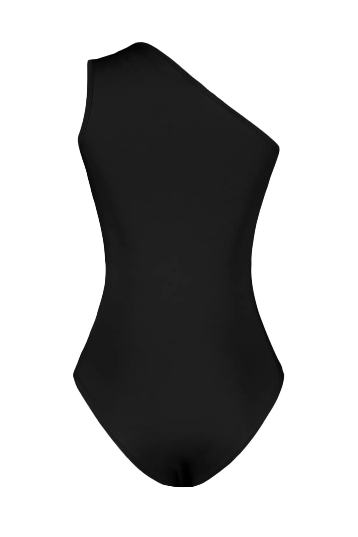 Trendyol Collection  Schwarzer Stretch-Strickbody mit asymmetrischem Kragen, Cut-Outs und Druckknöpfen TWOSS23BD00014