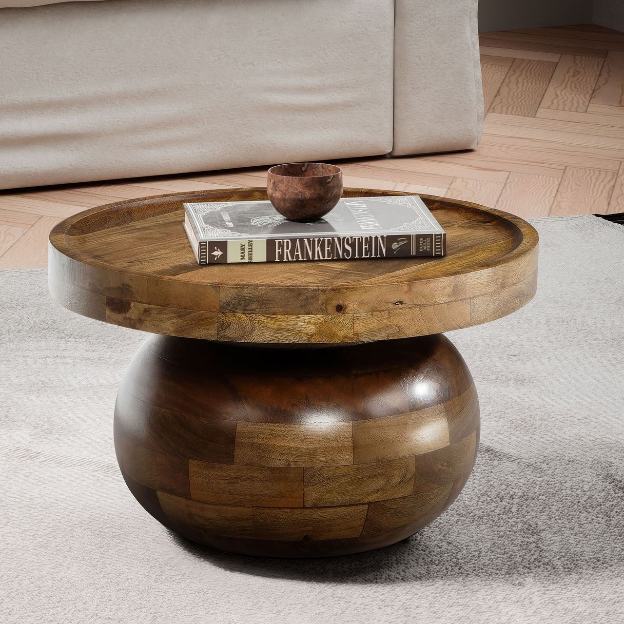 Wohnling Couchtisch Mango Massivholz 50x50x30,5 cm Walnussfarben