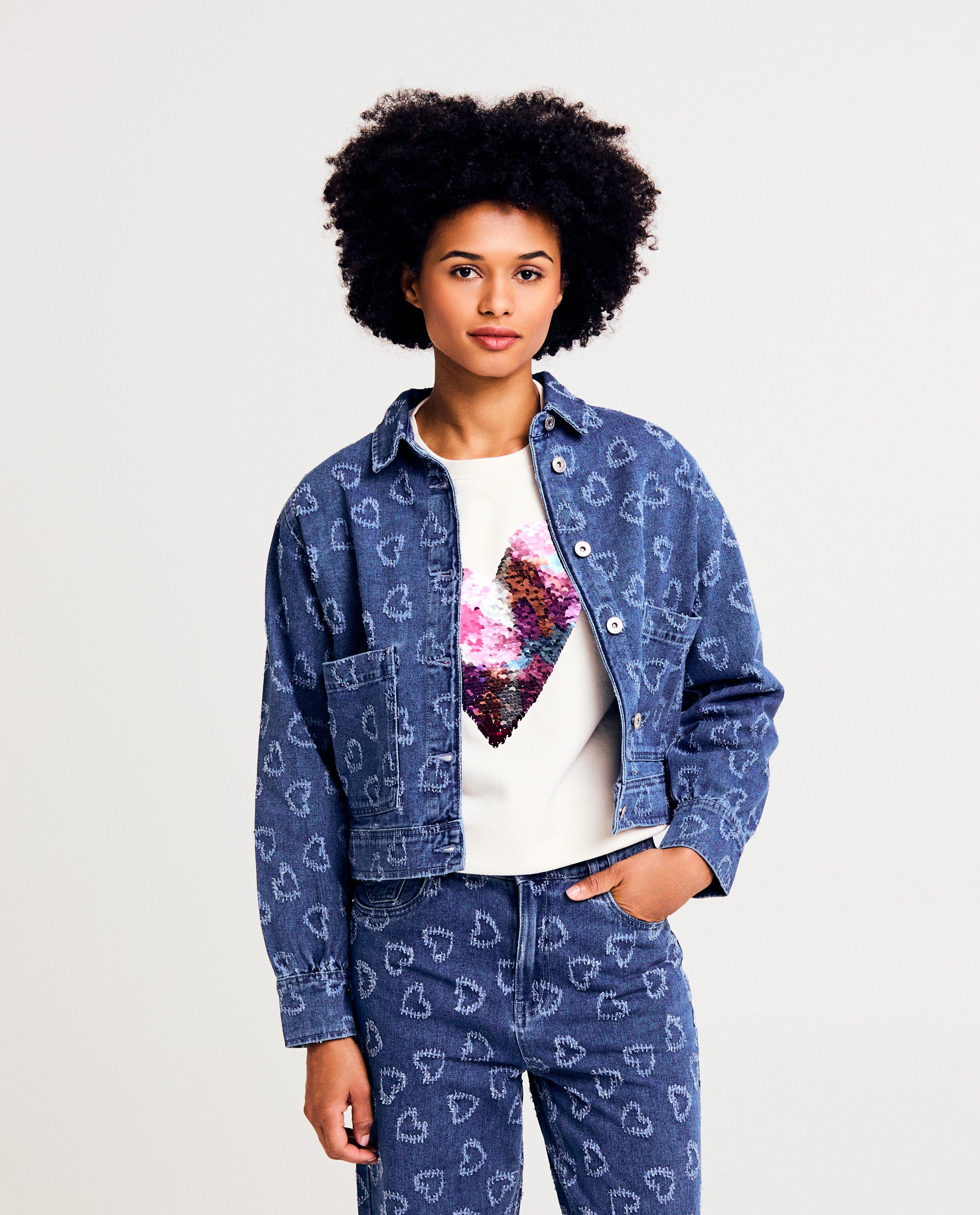 Vestă din denim Sora Blue cu model cu inimă albastră