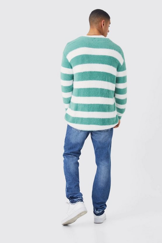 Flauschiger Oversize Cardigan mit Streifen