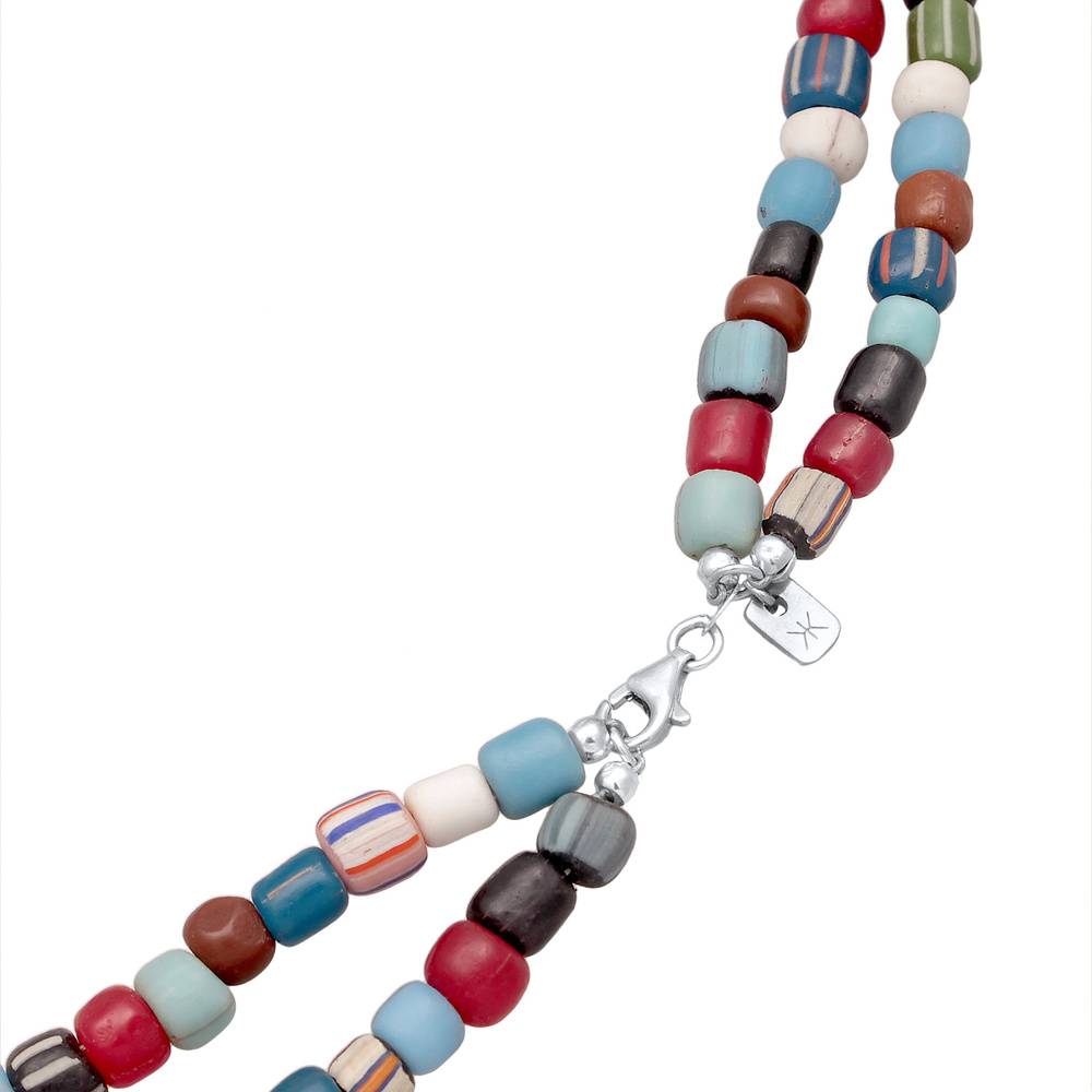 KUZZOI KUZZOI Collier Hommes Couches Perles de verre multicolores avec perles d'eau douc collier
