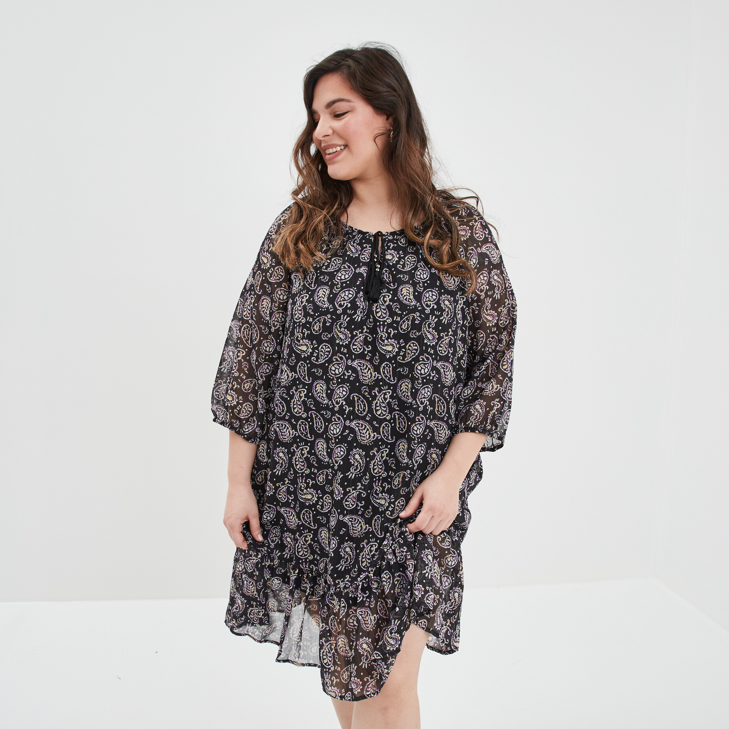 Robe trapèze fils métallisés Modavista noir femme grande taille | La Halle