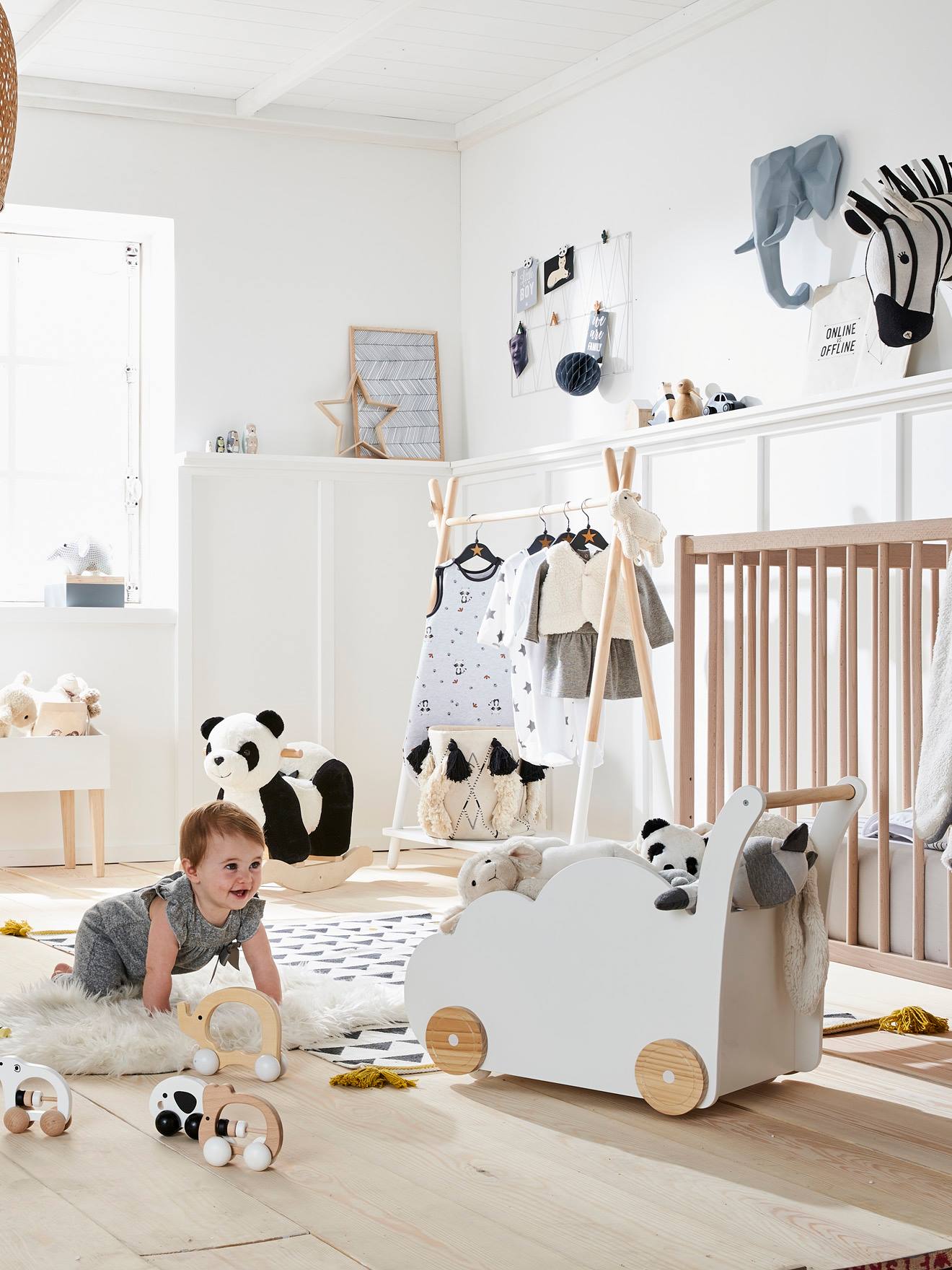 Vertbaudet Kinderzimmer Fahrbare Spielzeugkiste WOLKE - weiß