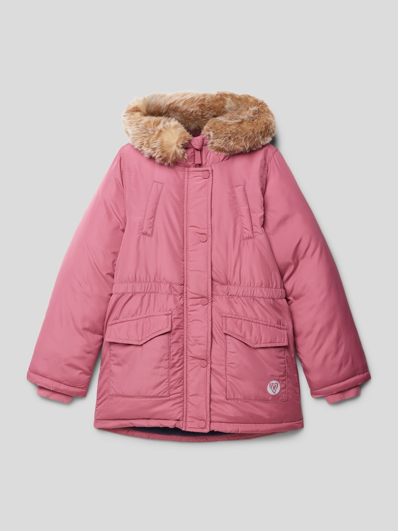 Winterjacke mit Kunstfellbesatz in pink