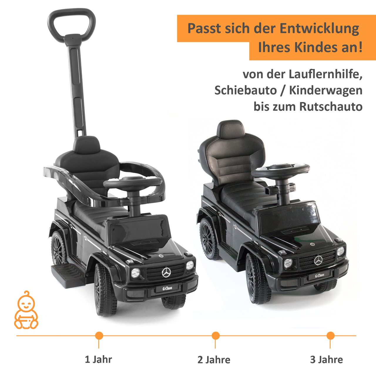 Lemodo Rutschauto mit Schiebstange Mercedes ab 1 Jahr, schwarz