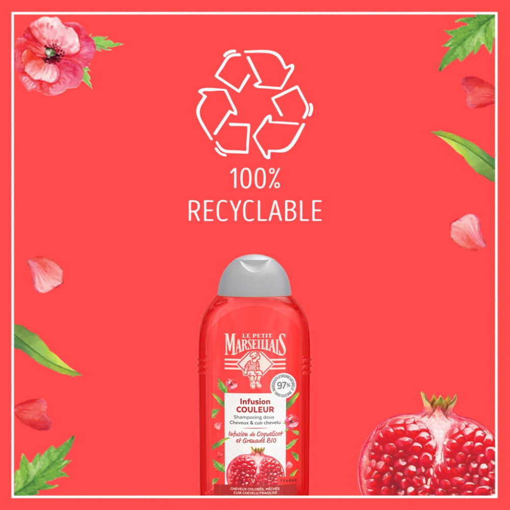 le petit marseillais Shampooing Infusion Couleur coquelicot et grenade Bio - Le flacon de 250 ml Shampoing