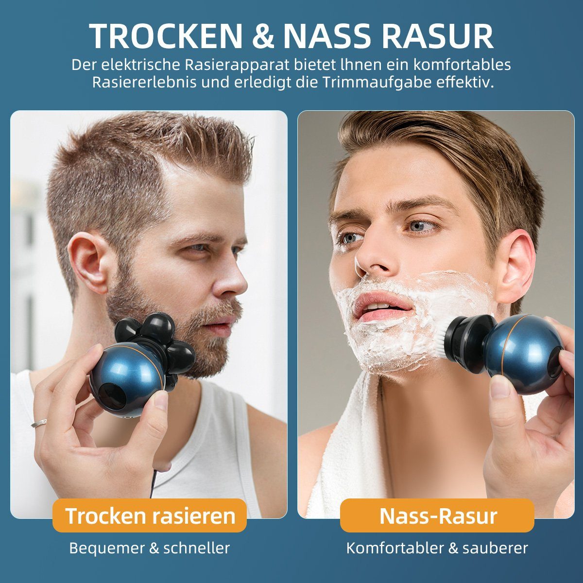 7Magic Glatzen-Rasierer Herren elektrisch Rasierer Elektrorasierer, Bartschneider, mit 6 Scherköpfe, 5 in 1 Bart Nasenhaar Trimmer Pflege Kit, IPX6 Wasserdichter, LCD Display