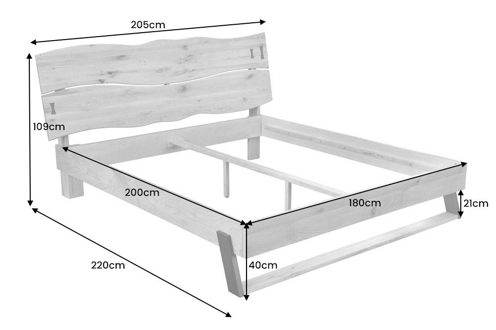 riess-ambiente Holzbett AMAZONAS 180x200cm natur / schwarz (Einzelartikel, 1-tlg), Schlafzimmer · Massivholz · Baumkante · Kingsize · Industrial Design