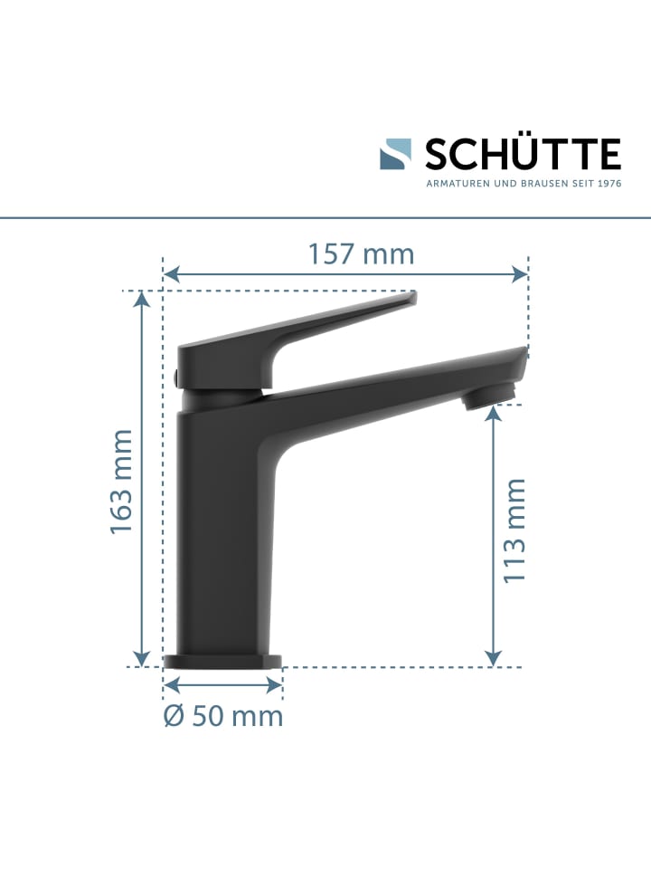 Schütte Waschtischarmatur RAVEN in Schwarz matt mit Pop Up - (L) 16 x (B) 5 x (H) 16 cm günstig kaufen onesize