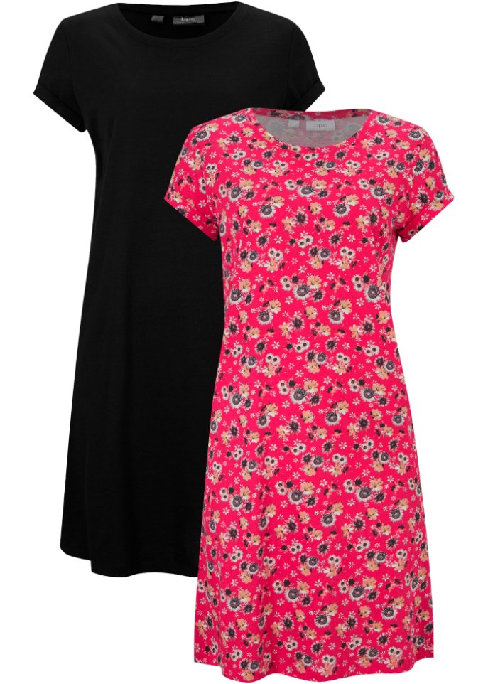 Shirtkleid mit seitlichen Schlitzen (2er Pack)