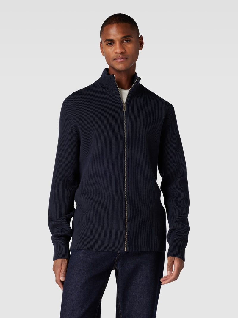 Strickjacke mit Stehkragen und Reißverschluss in marineblau