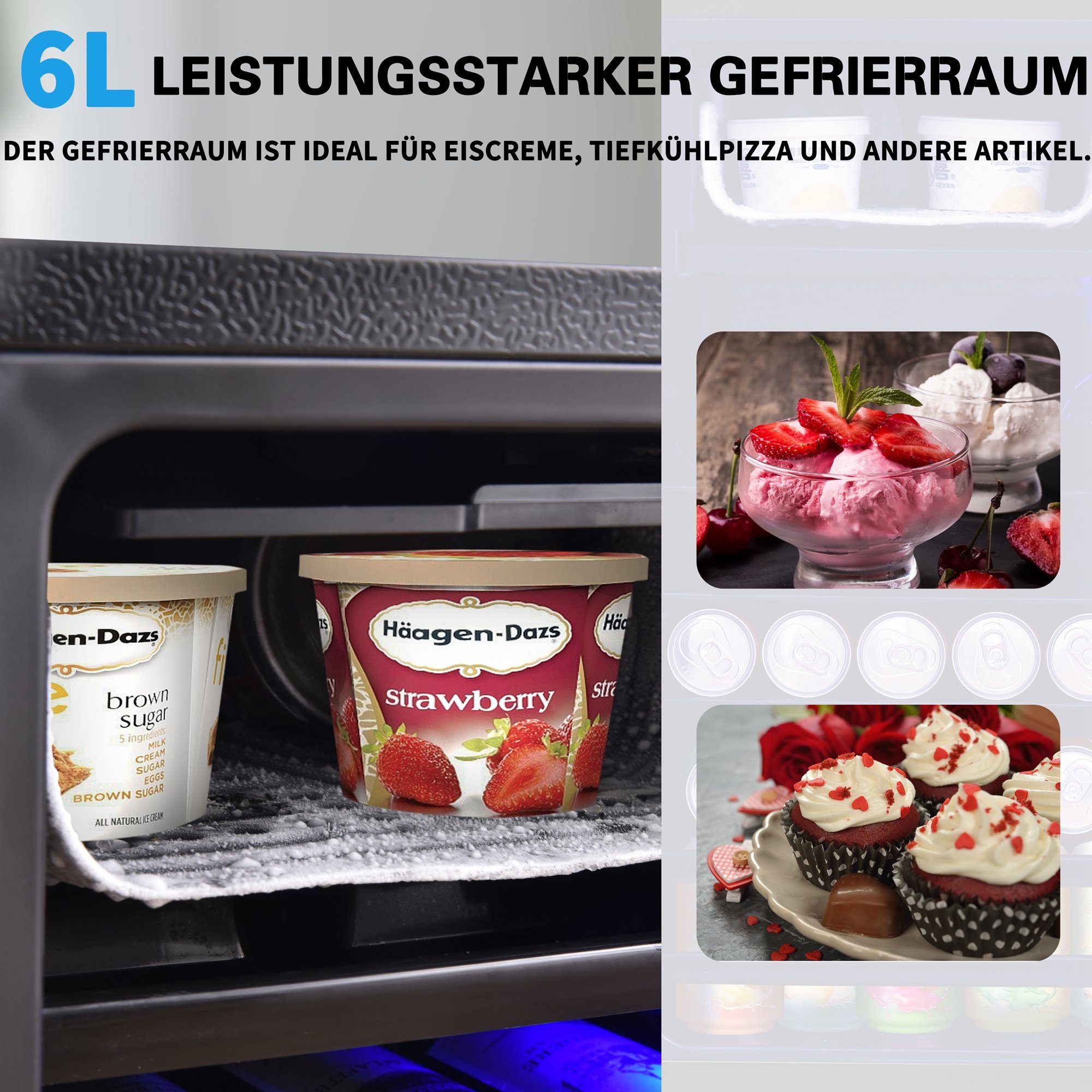 Ulife Getränkekühlschrank SC-76A, 71.6 cm hoch, 40 cm breit, höhenverstellbare Füße, Gefrierfach 6L, Kühlfach 70L, Energieklasse F