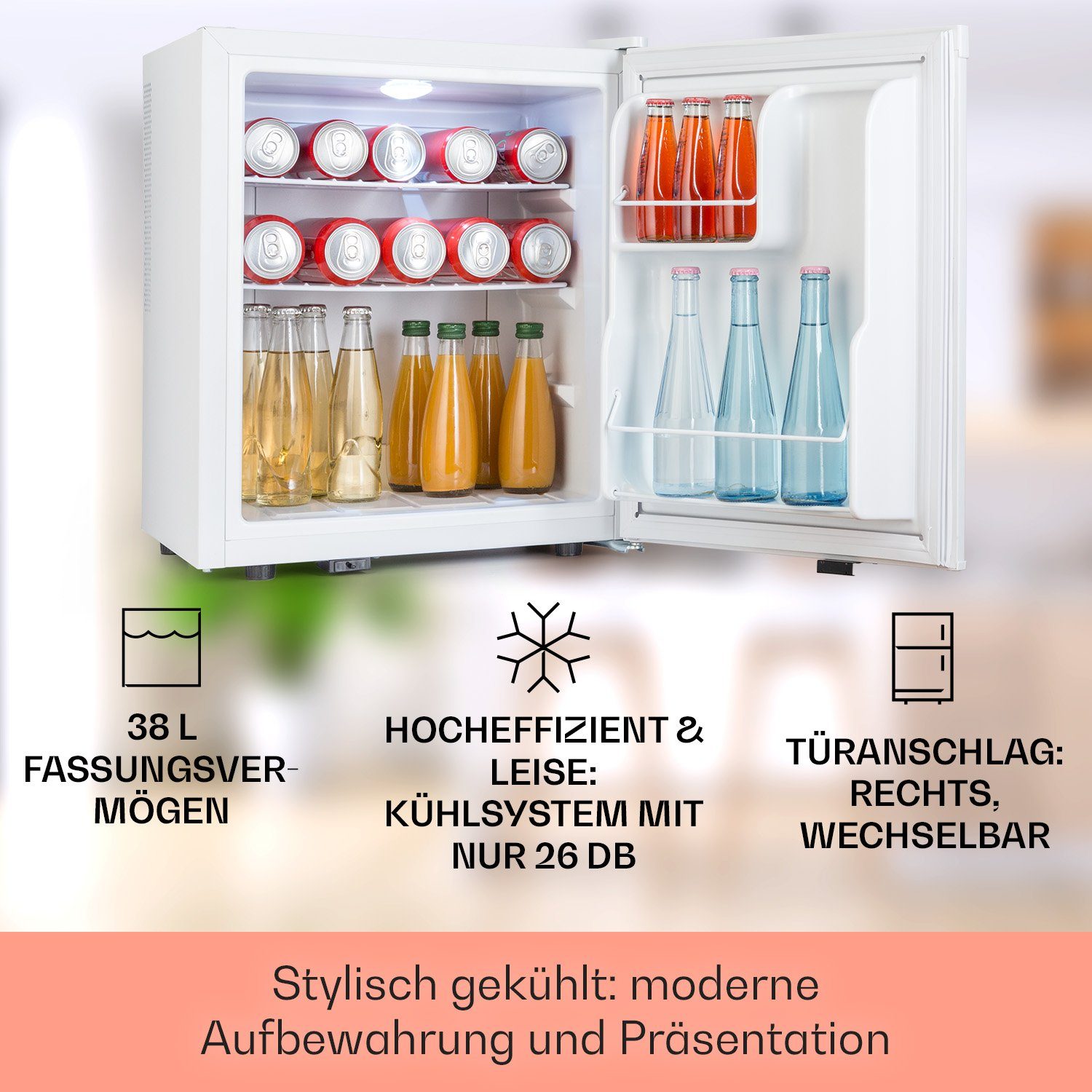 Klarstein Table Top Kühlschrank HEA3-HappyH-38l-WH 10045047, 51 cm hoch, 43 cm breit