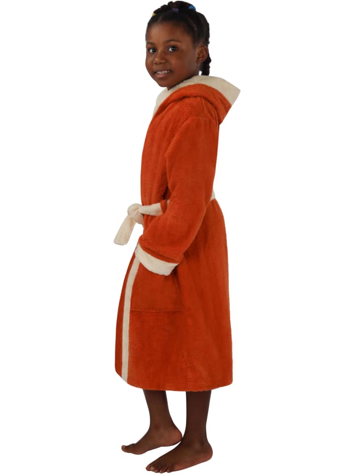 normani Frottee Kinderbademantel aus Bio-Baumwolle in Orange günstig kaufen
