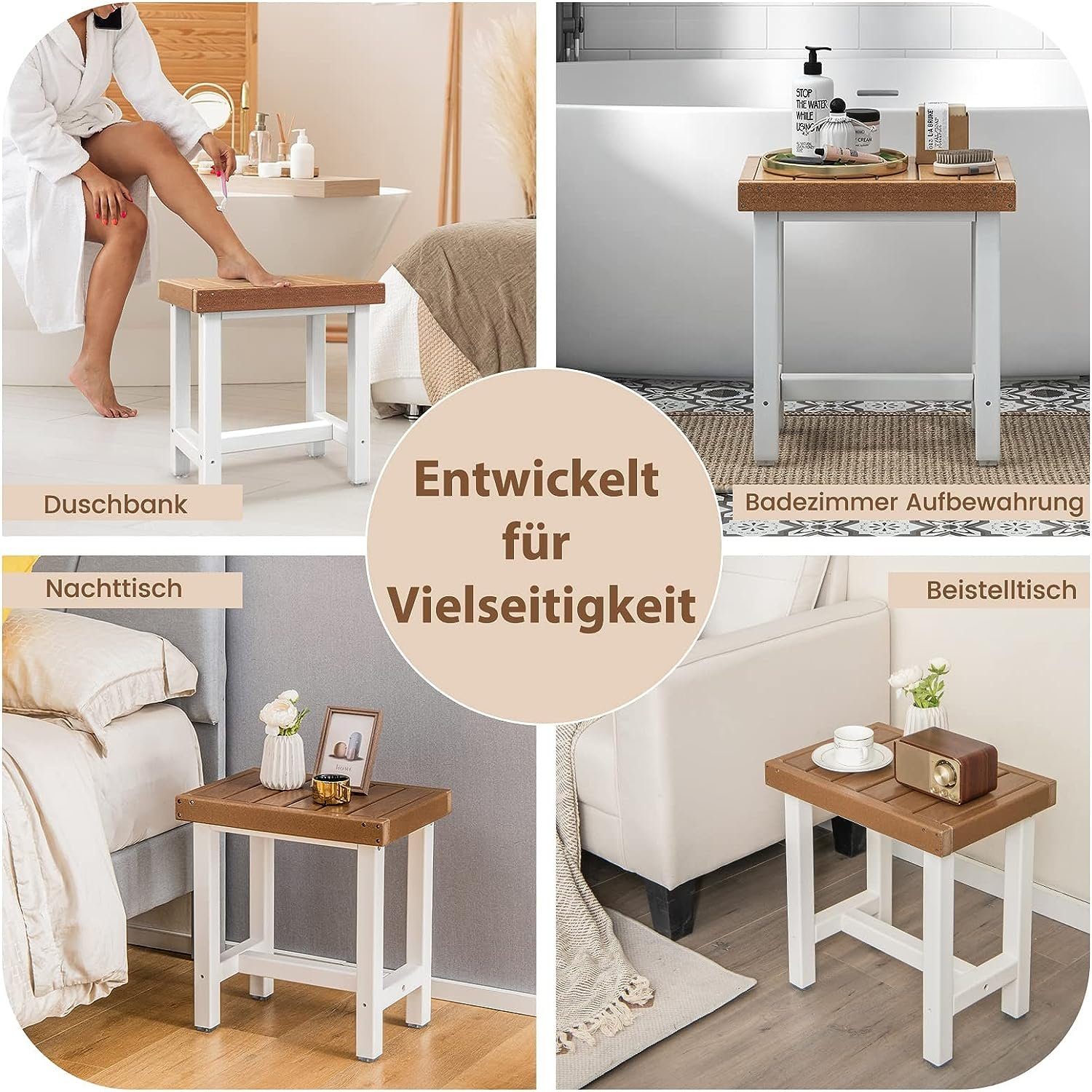 KOMFOTTEU Duschhocker 2-stufige Duschbank, mit Ablage, 46 x 32 x 49 cm