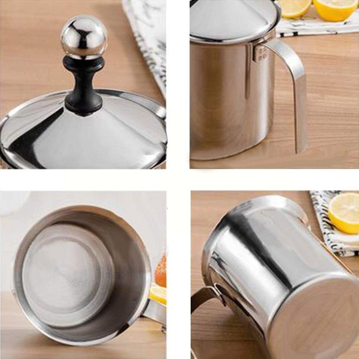 götäzer Milchaufschäumer Manueller Milchaufschäumer aus Edelstahl, Kaffee-Milchaufschäumer, Handheld für Cappuccino Latte Hot Chocolate (14 oz/400 ml)