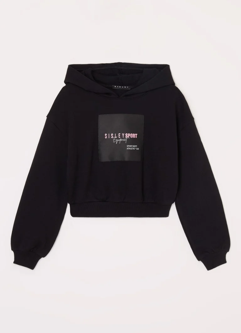 Sisley Young Cropped Hoodie mit Glitzer und Logo