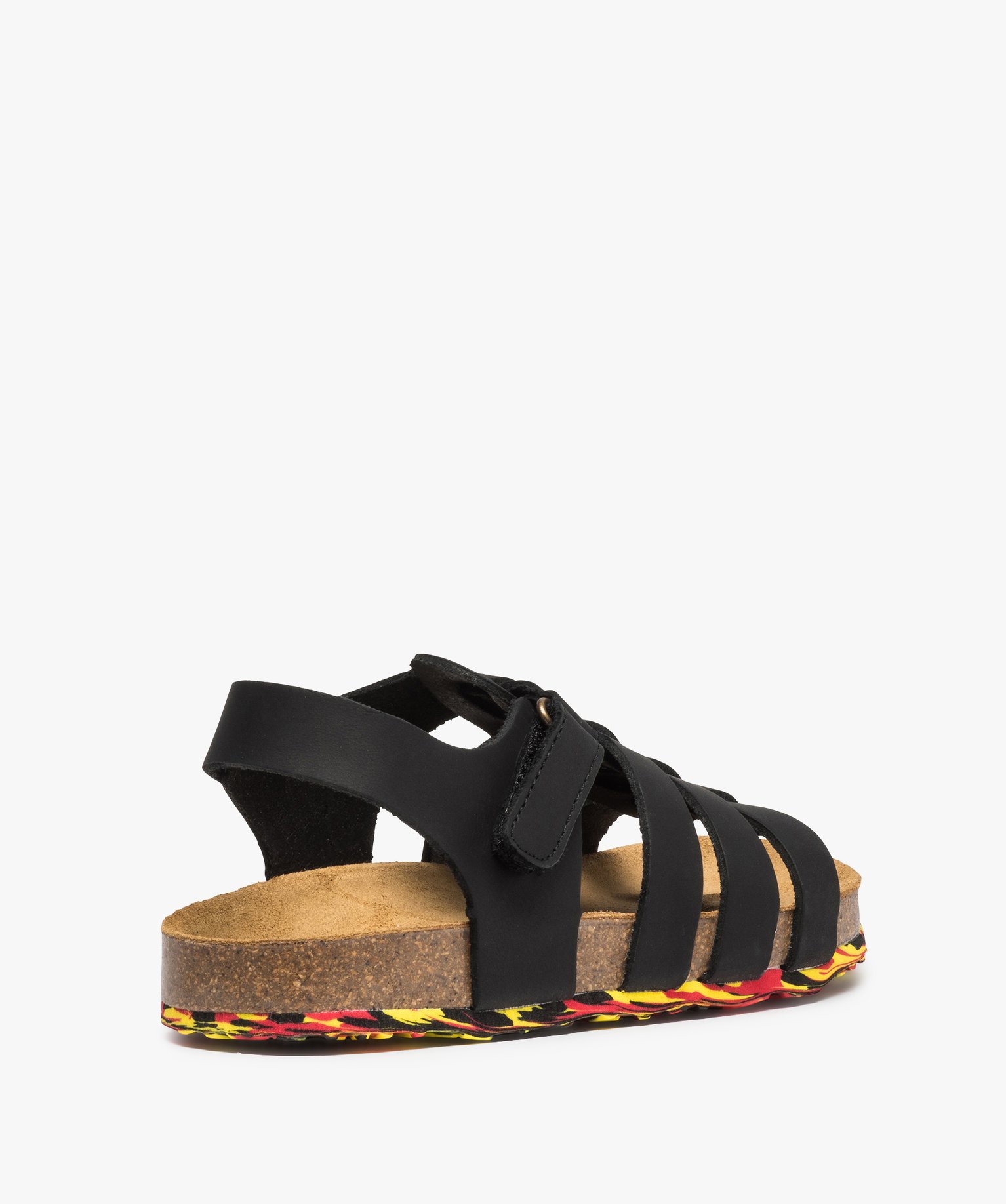 Sandales Garçon à multiples brides en cuir et semelle liège noir | GEMO