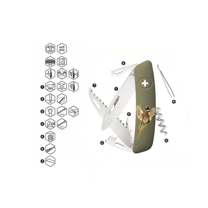 Swiza D05 Hunting Pheasant Olive, Schweizer Taschenmesser made in Swiss