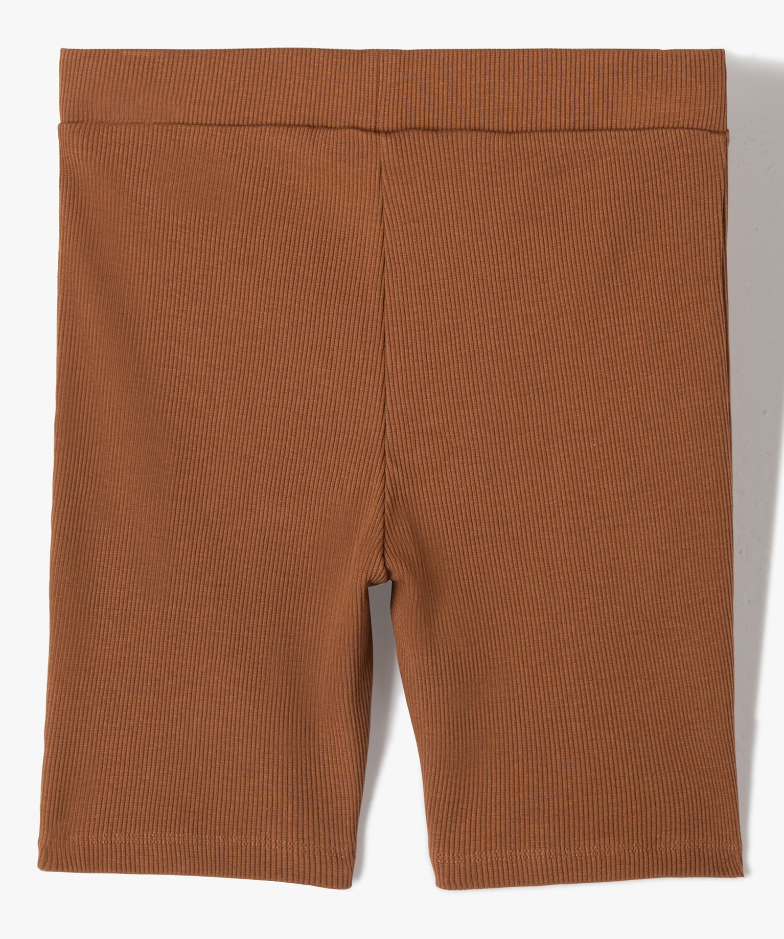 Short fille en maille ctelée avec surpiqres marron | GEMO