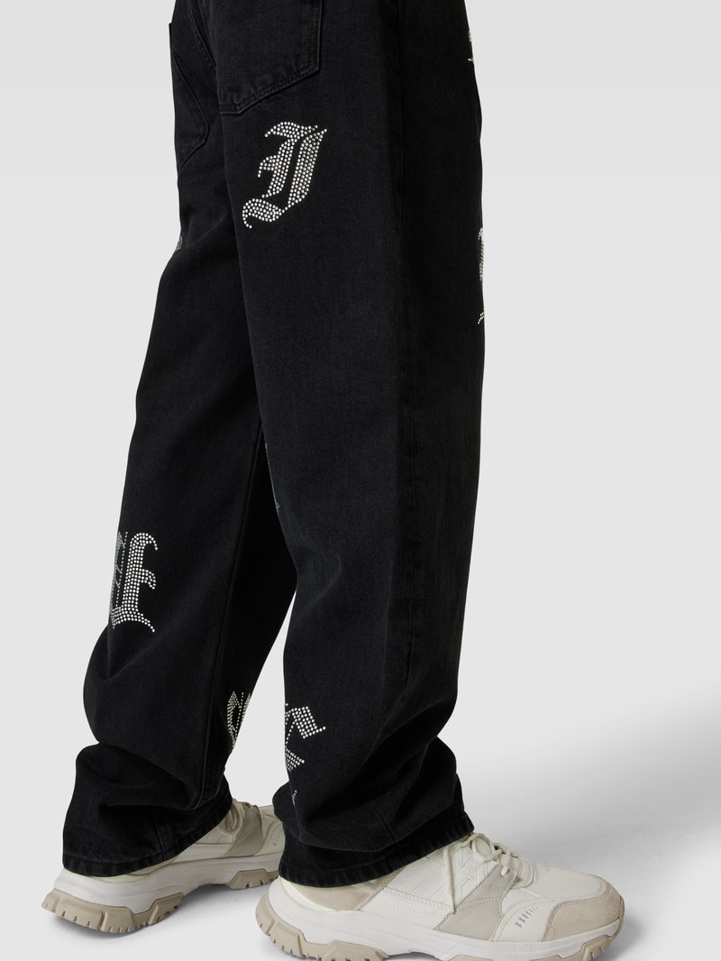 Baggy Fit Jeans mit Strasssteinbesatz in schwarz