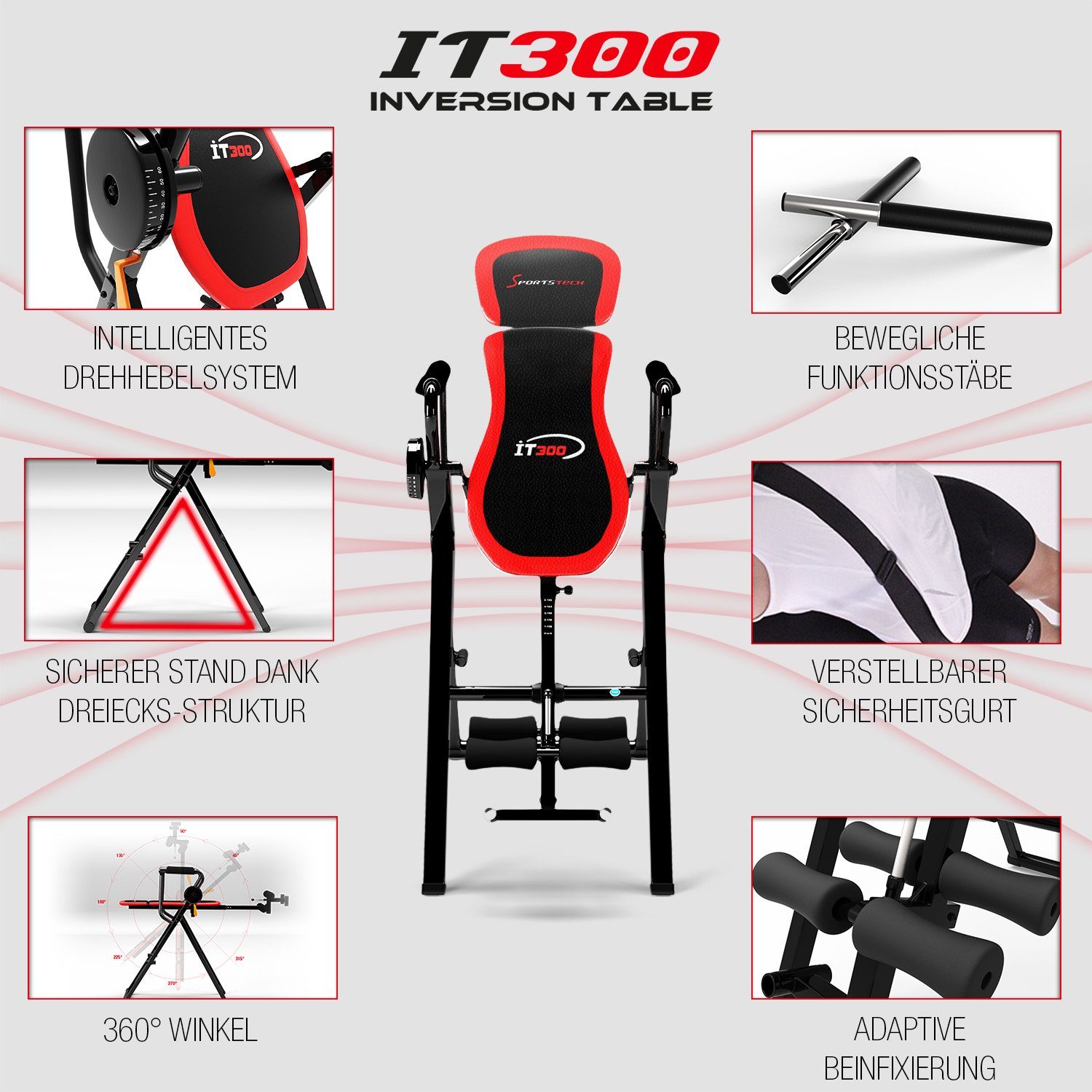 Sportstech Rückentrainer IT300, (6in1 Inversionsbank für Fitness & Sport Zuhause)