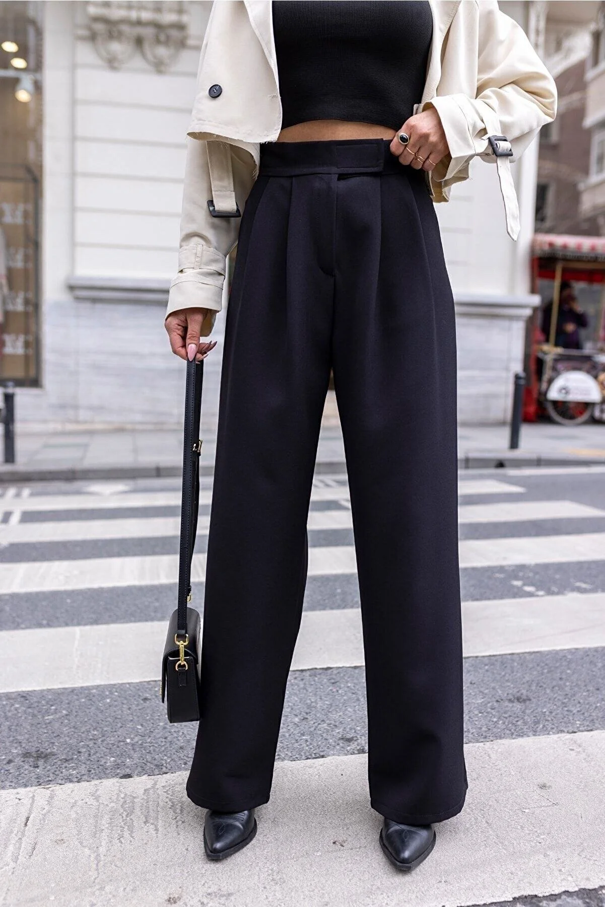 NEDE MODACIN  Hose - Schwarz - Wide Leg