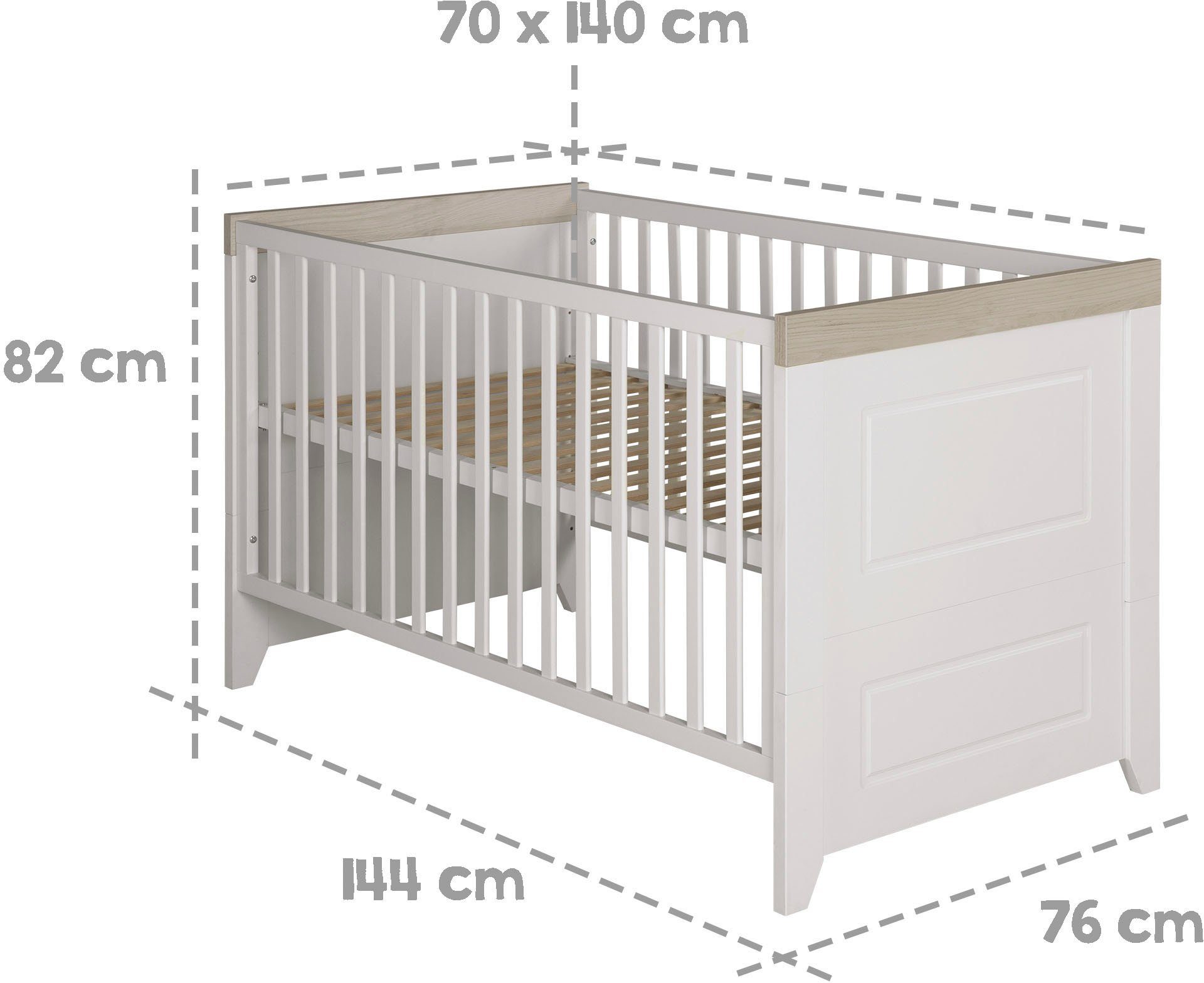 roba® Babyzimmer-Komplettset Felicia, (Set, 3-St., Kinderbett, Wickelkommode, Kleiderschrank), mit Kinderbett, Schrank und Wickelkommode
