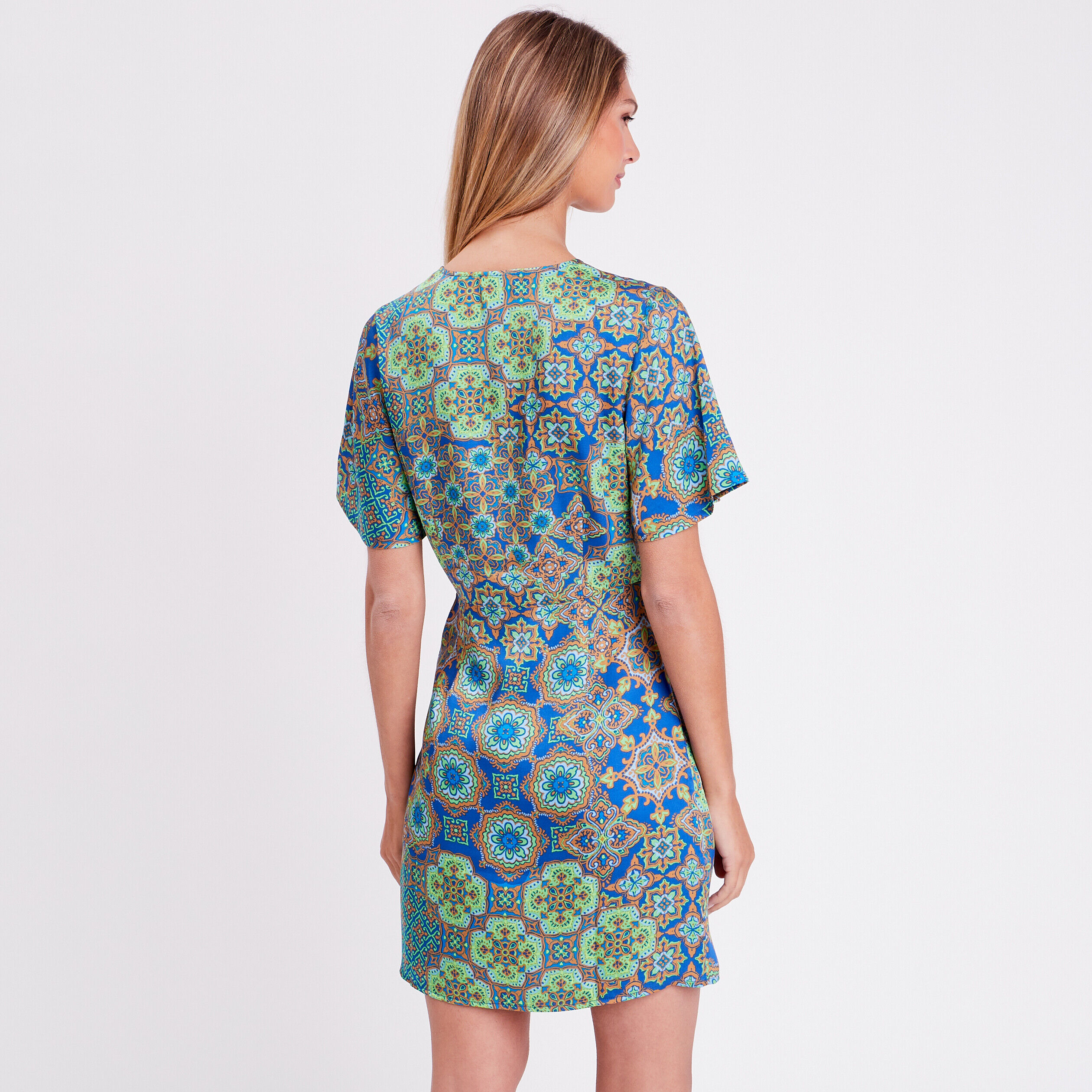 Robe droite drapée satin bleu roi femme | Cache Cache