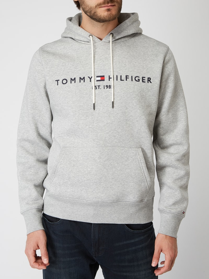 Hoodie mit Logo-Stickerei in hellgrau meliert